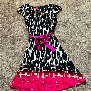 Black and Pink Fit and Flare Dress with Flutter Cap Sleeves